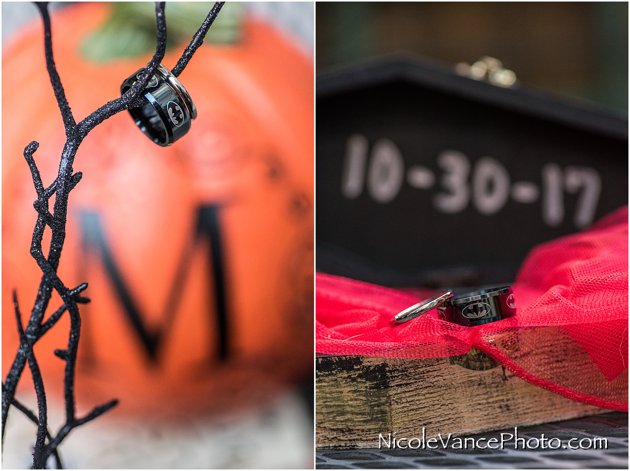 The Groom's wedding ring is a Batman ring... isn't that the coolest?