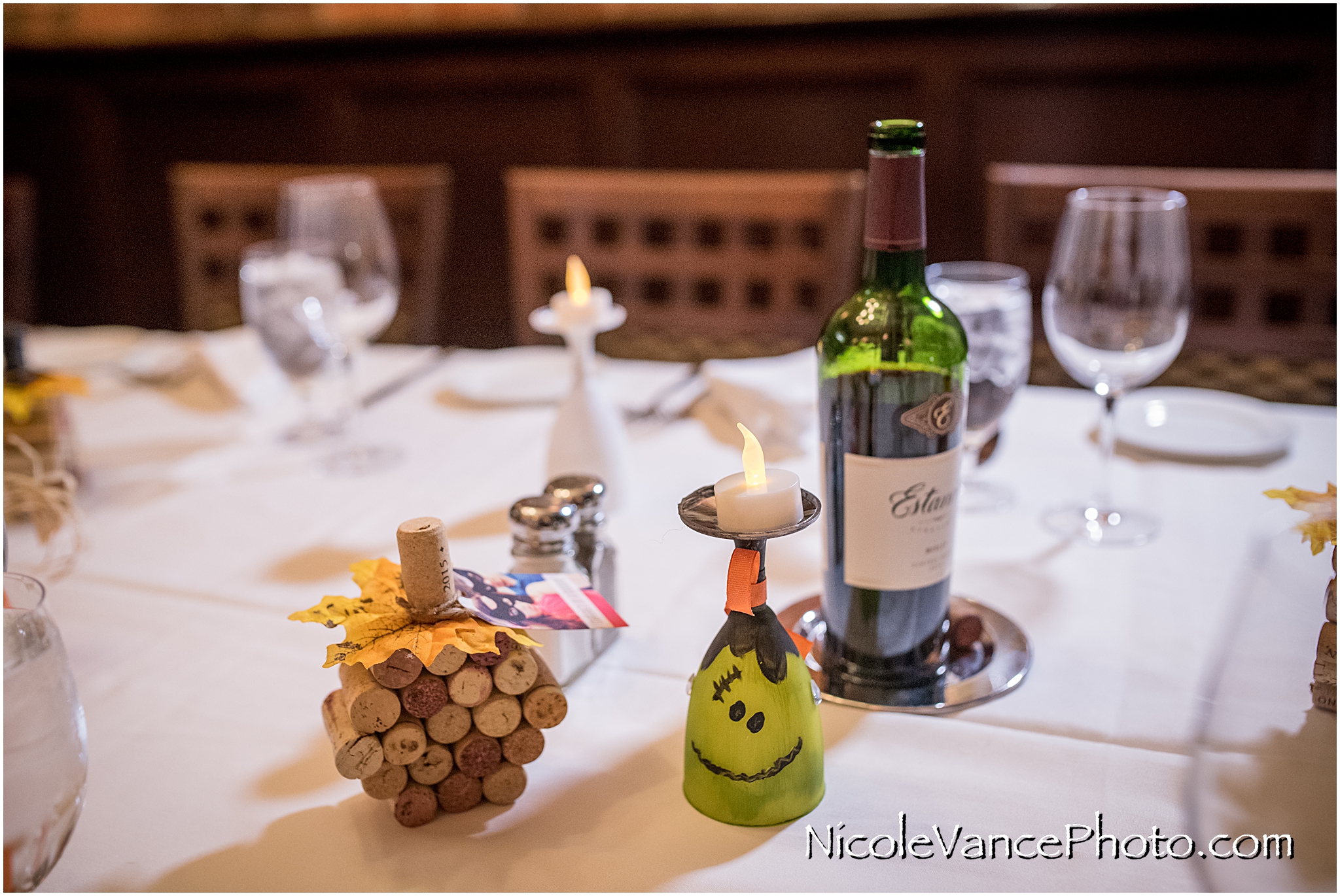 Reception table with halloween details in the Taxin Room at Bookbinders.