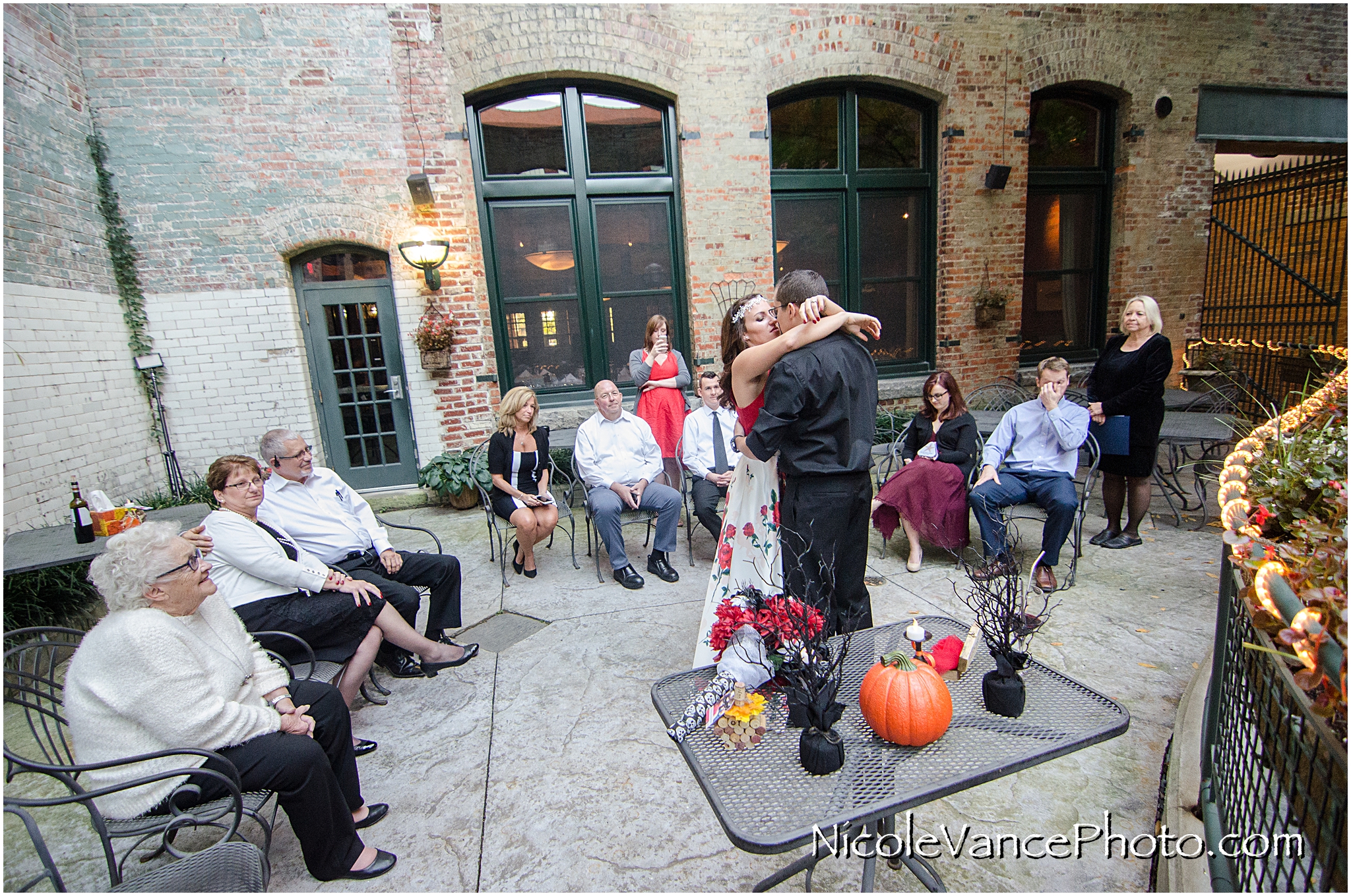 First dance after their wedding ceremony at Bookbinders on the back patio.