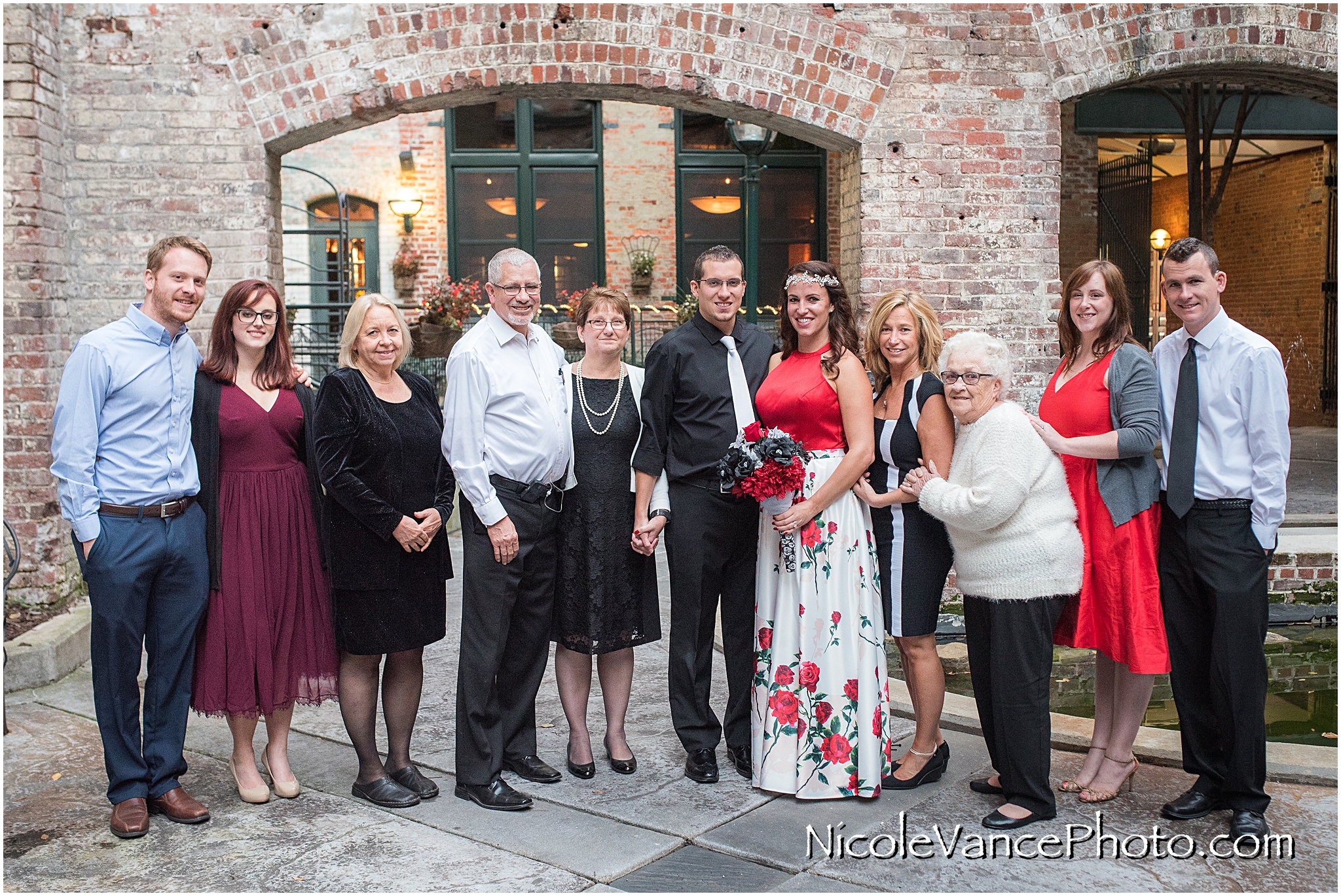 All of the wedding guests at the Micro-wedding at Bookbinders in Richmond VA.