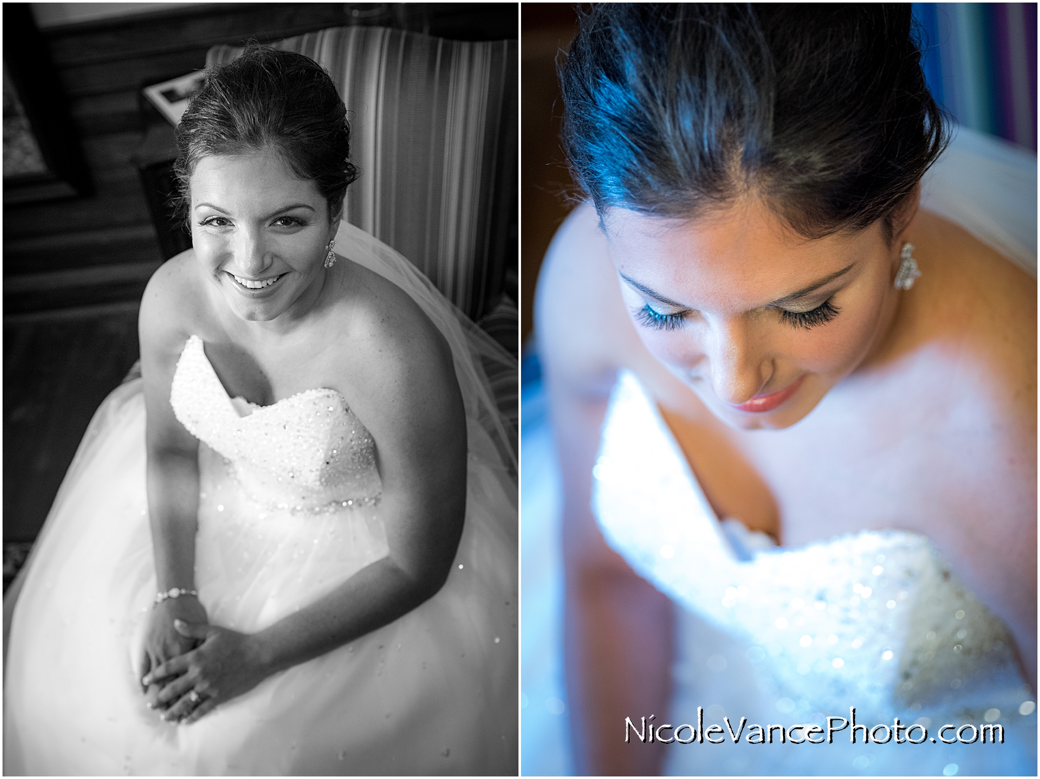 Bridal portraits in the bridal suite at Virginia Crossings.