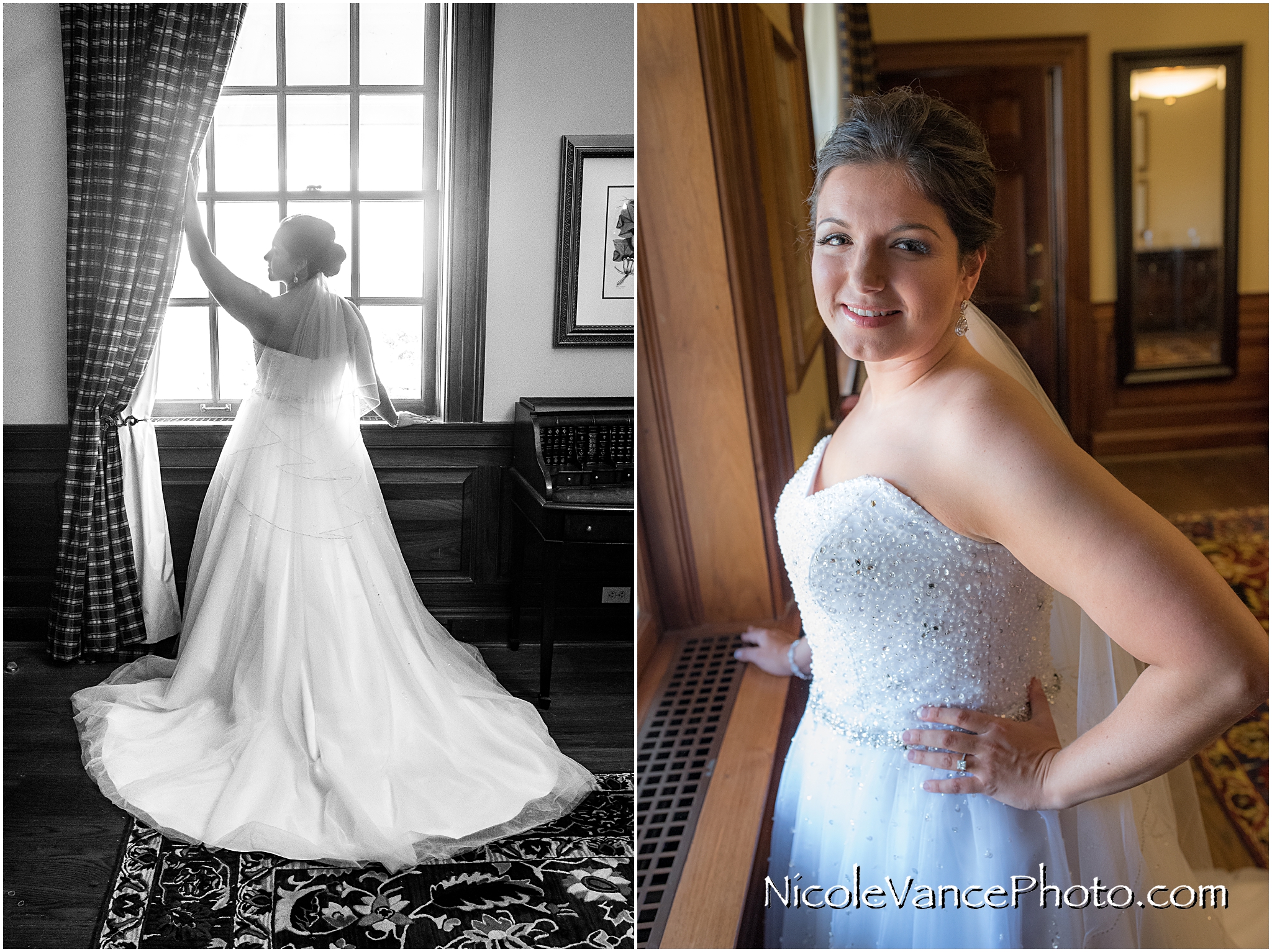 Bridal portraits in the bridal suite at Virginia Crossings.