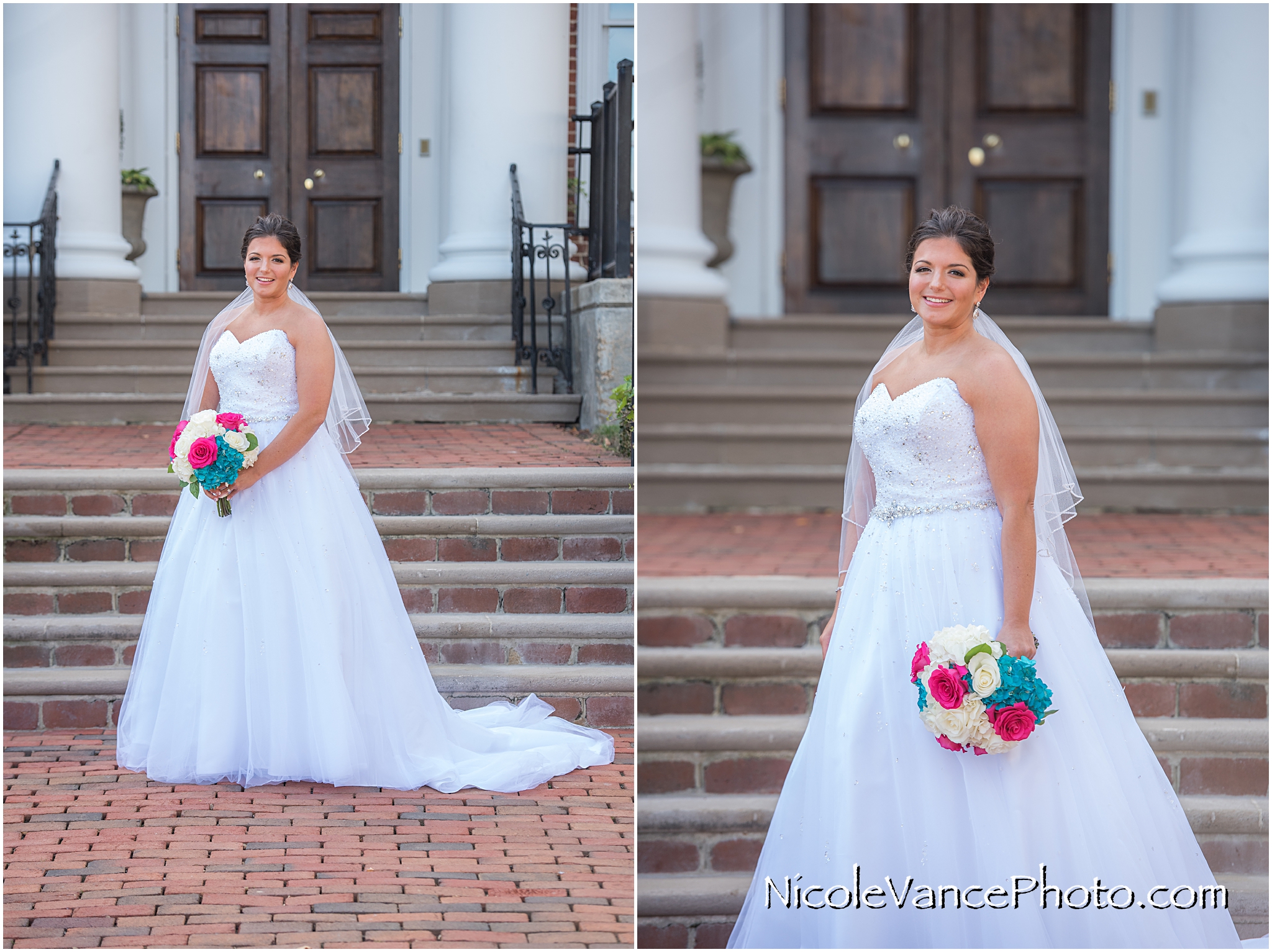 Bridal portrait on the steps at Virginia Crossings.