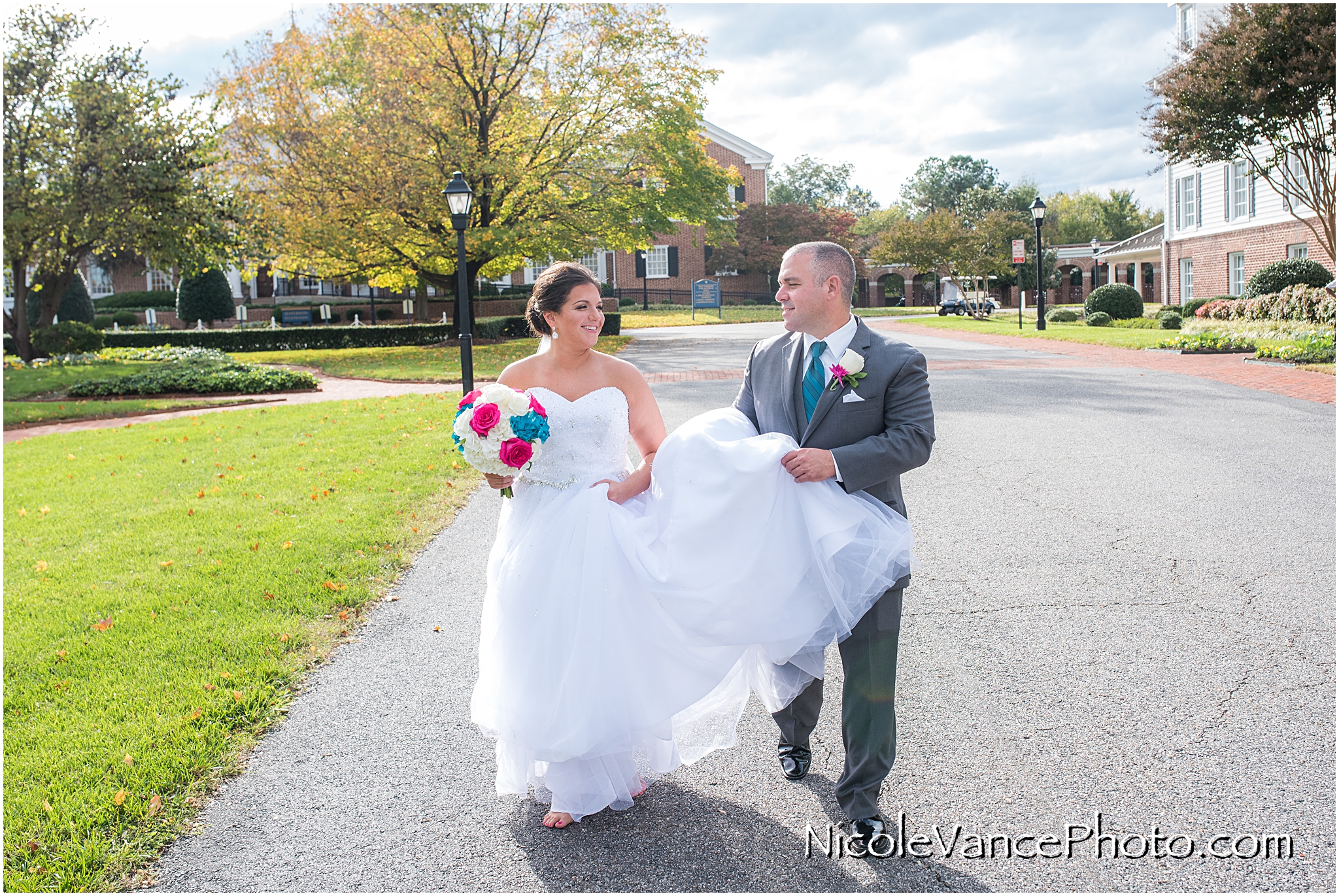 Bride and groom portraits at Virginia Crossings.