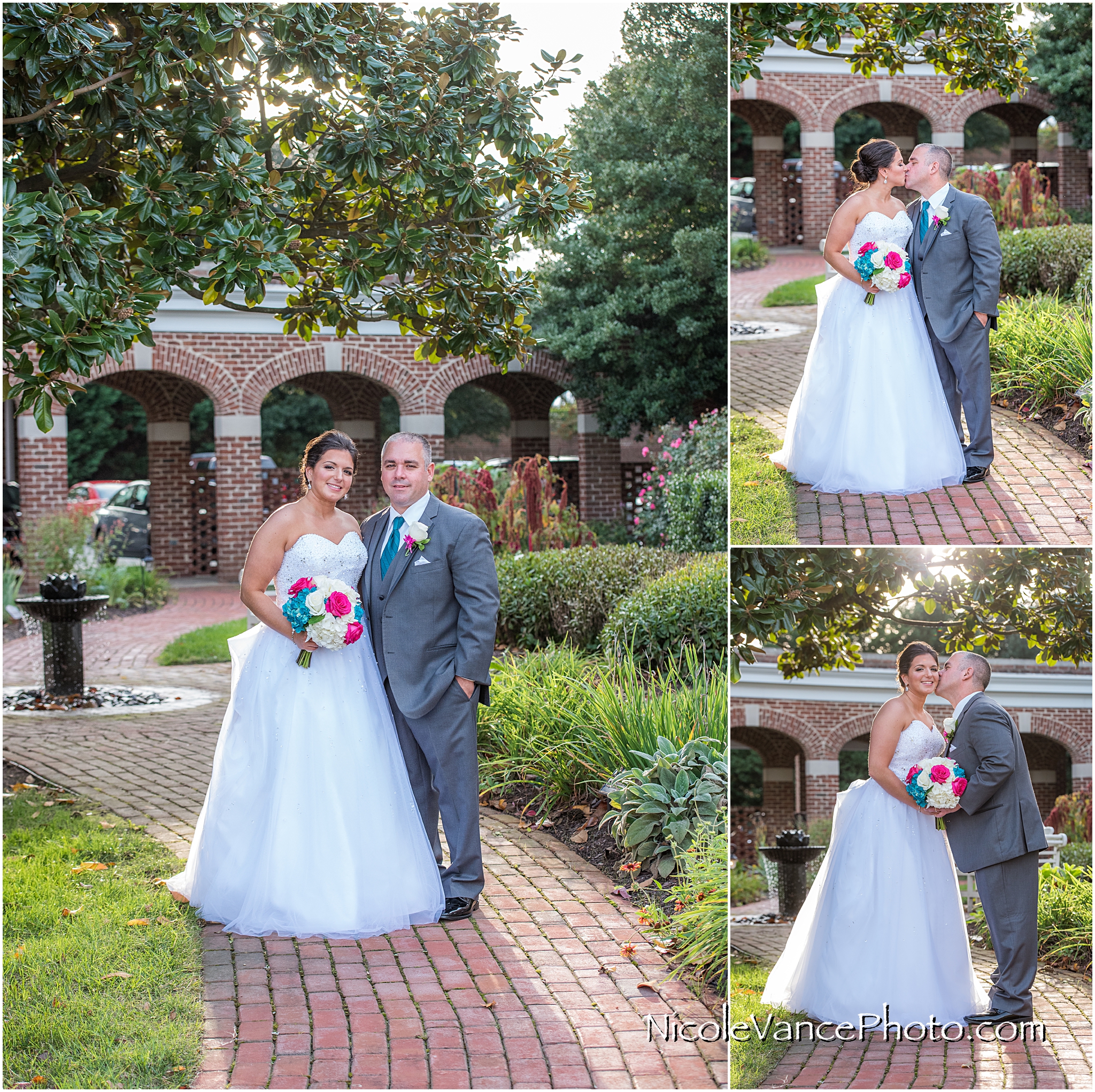 Wedding portraits at the gardens at Virginia Crossings.