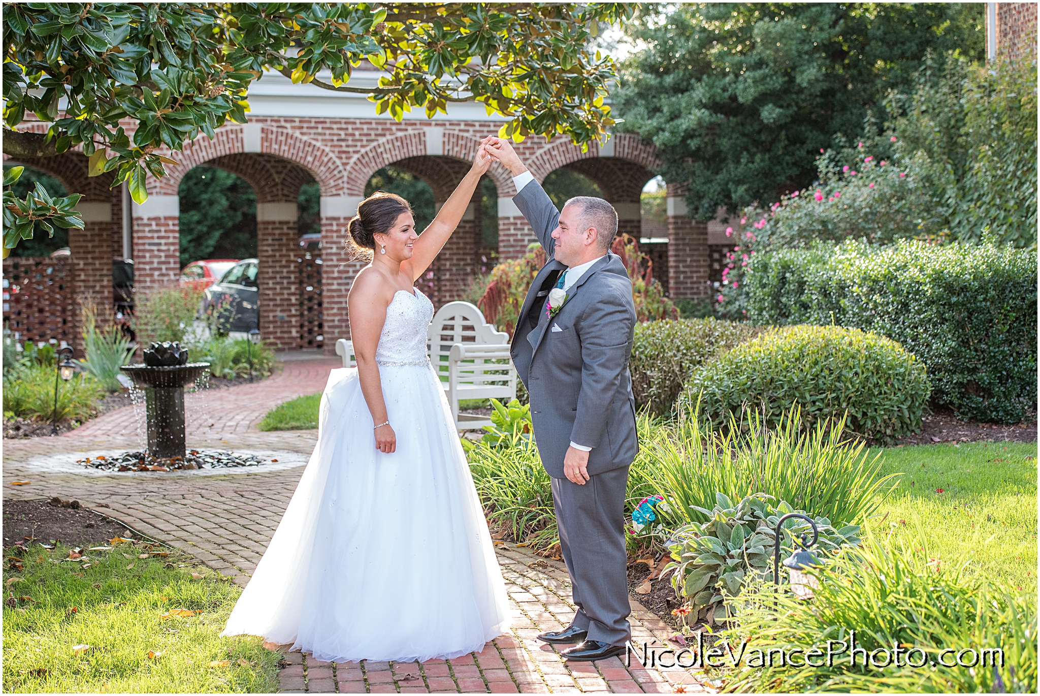 Wedding portraits at the gardens at Virginia Crossings.