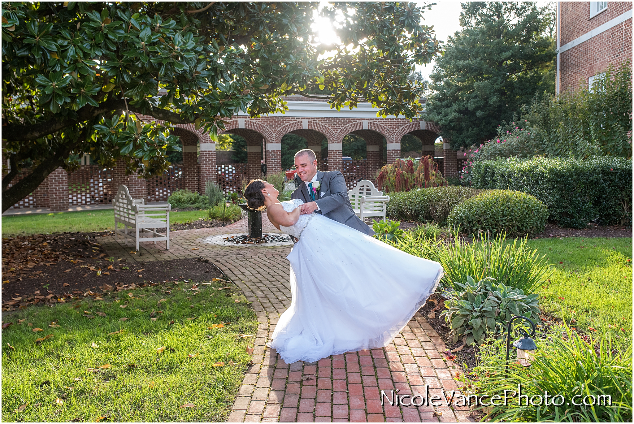 Wedding portraits at the gardens at Virginia Crossings.