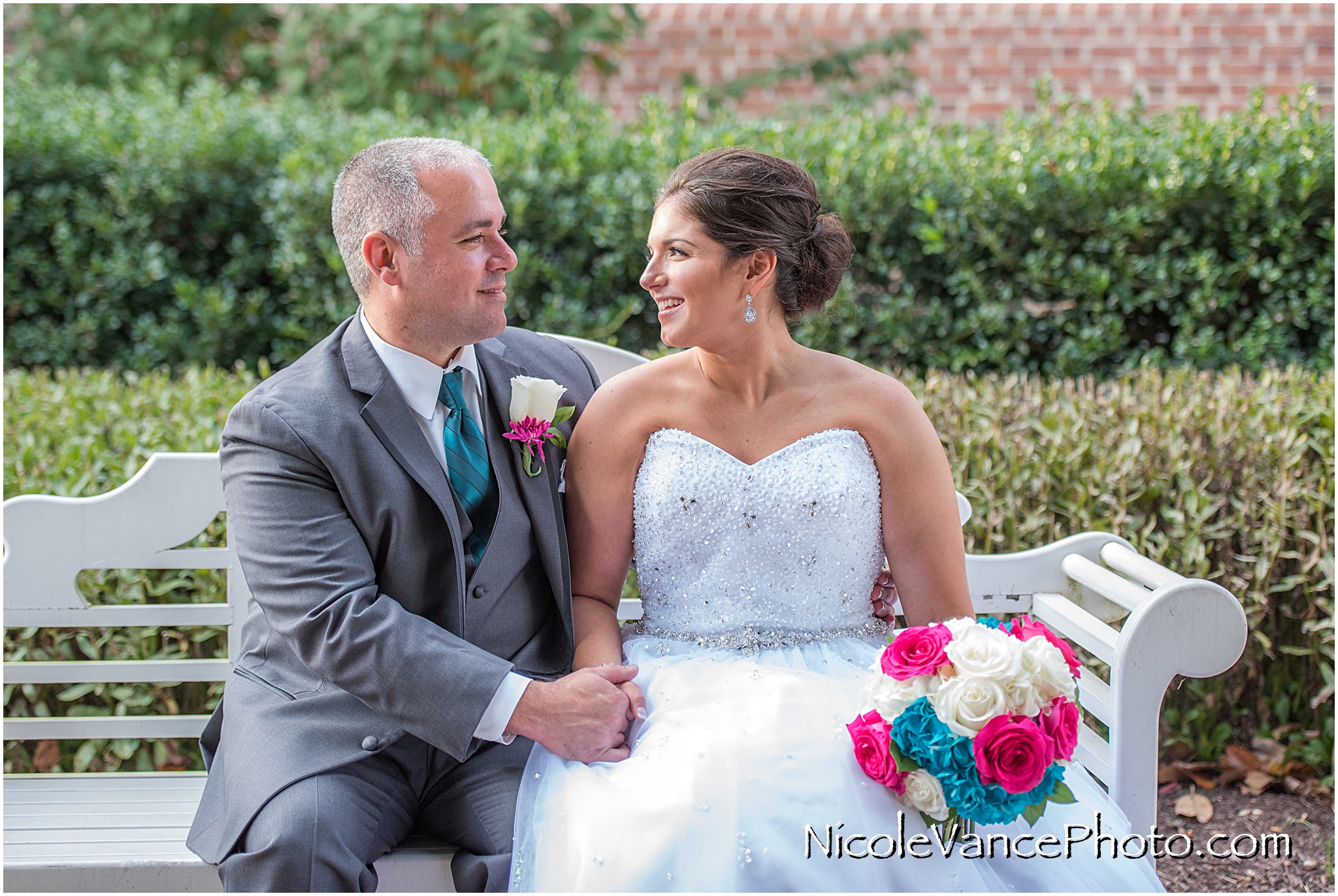 Wedding portraits at the gardens at Virginia Crossings.