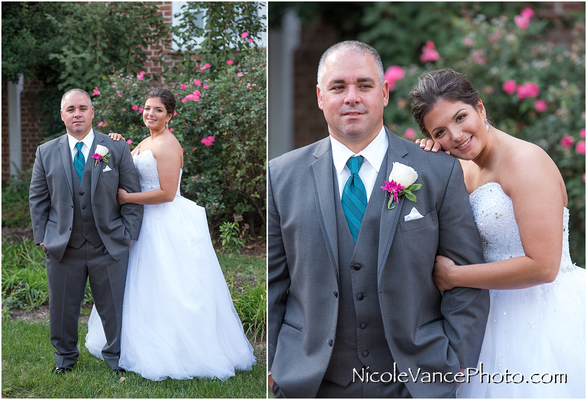 Wedding portraits at the gardens at Virginia Crossings.