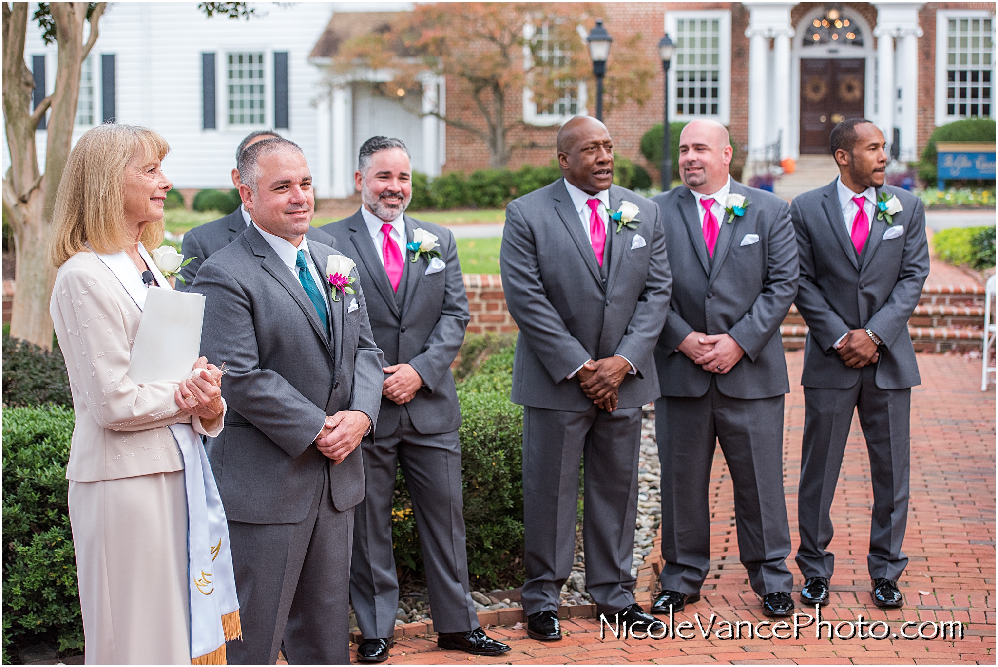 The groom awaits his bride at a ceremony at Virginia Crossings.