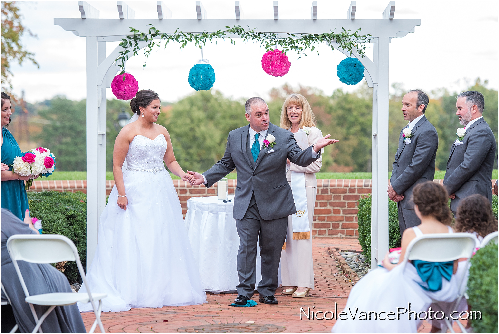 The Jewish tradition of breaking the glass at the end of the wedding ceremony at Virginia Crossings.