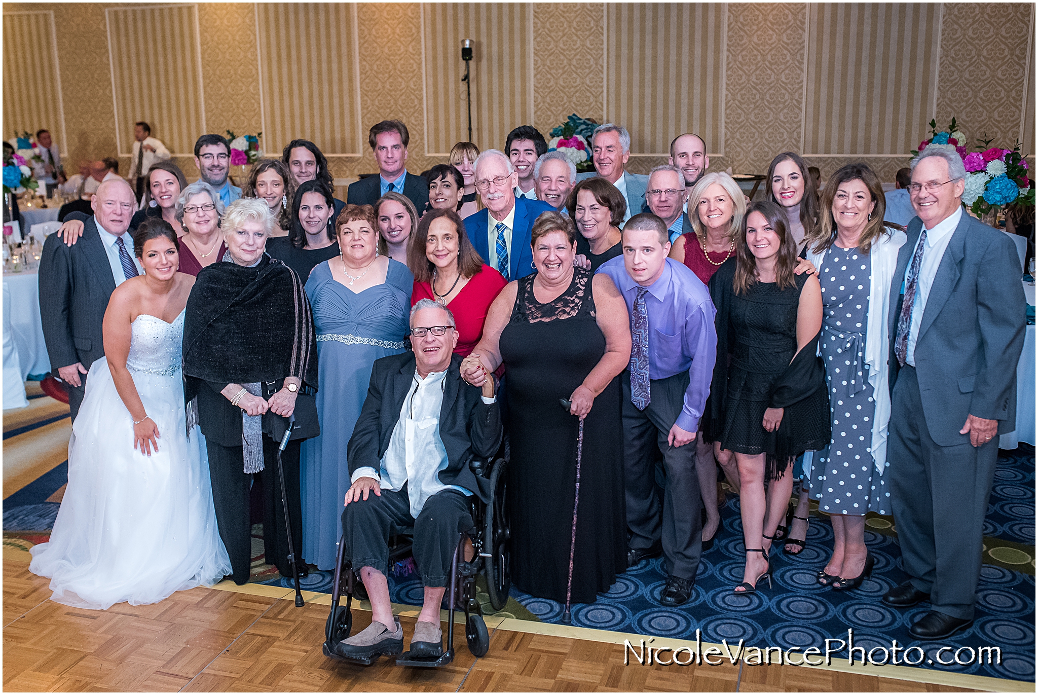 Extended family photo at the reception at Virginia Crossings.