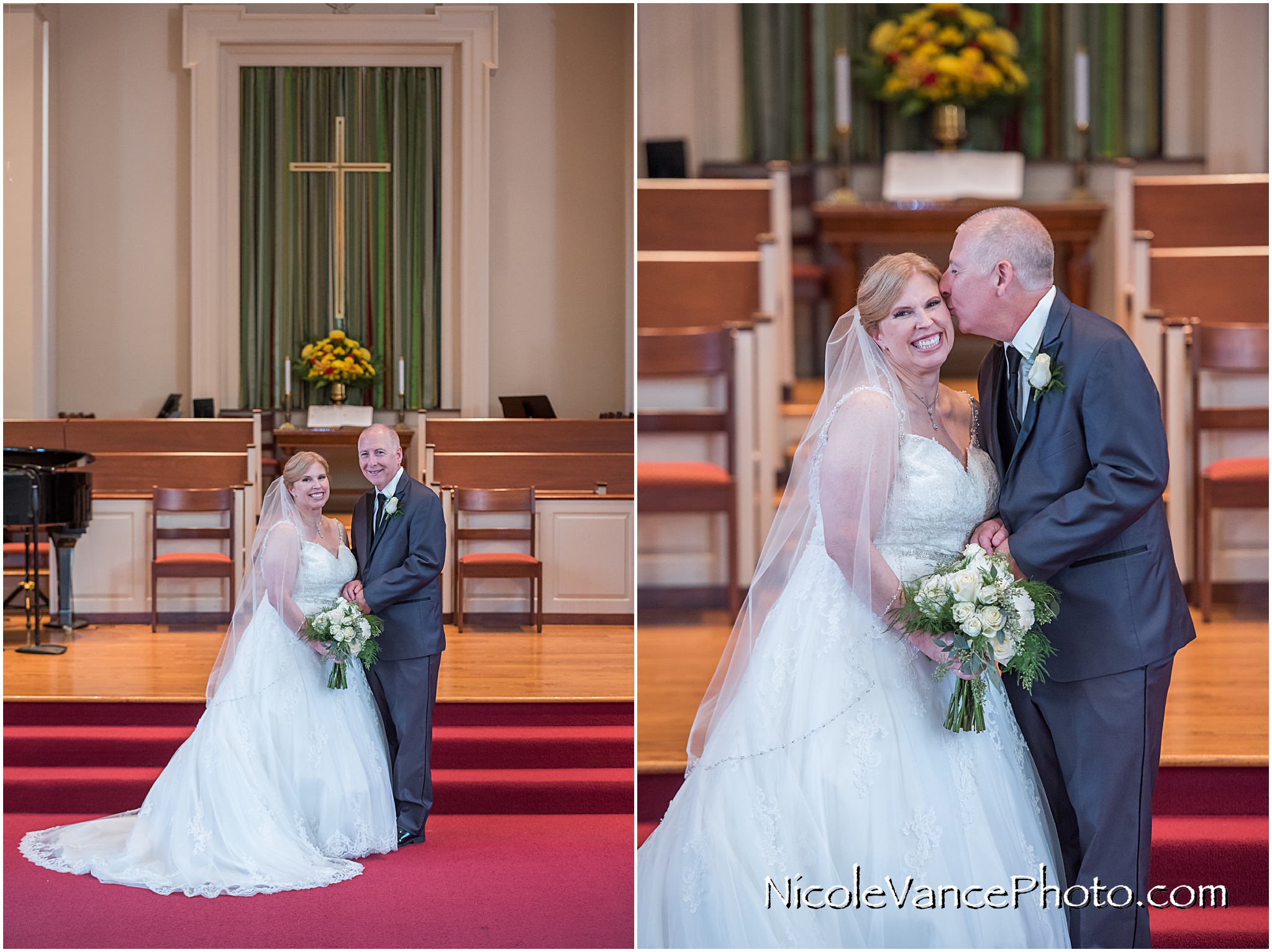 Bride and groom portraits inside Third Church.