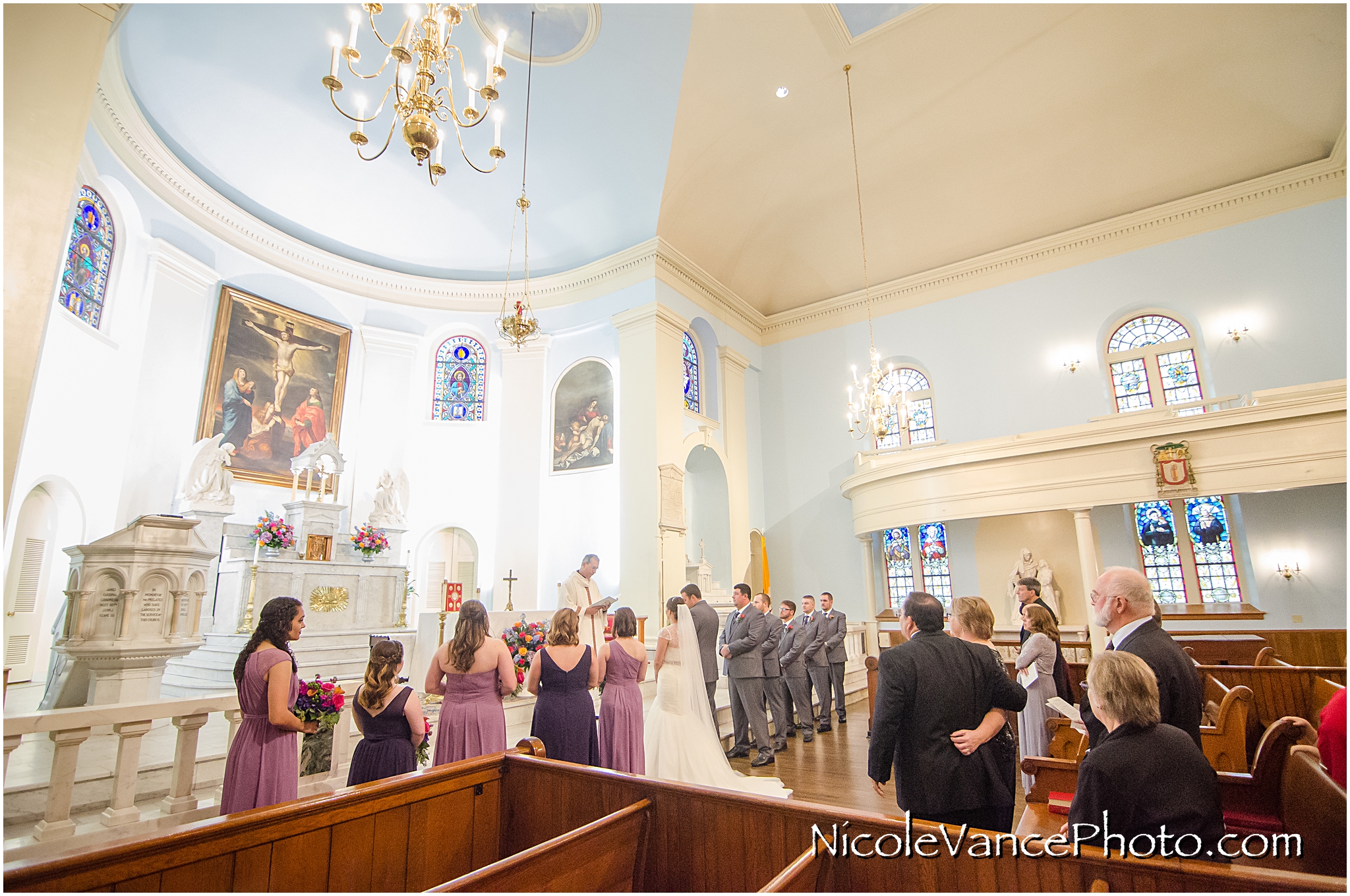 The wedding ceremony takes place at the beautiful and historic St Peter's Catholic Church in Richmond, Virginia.