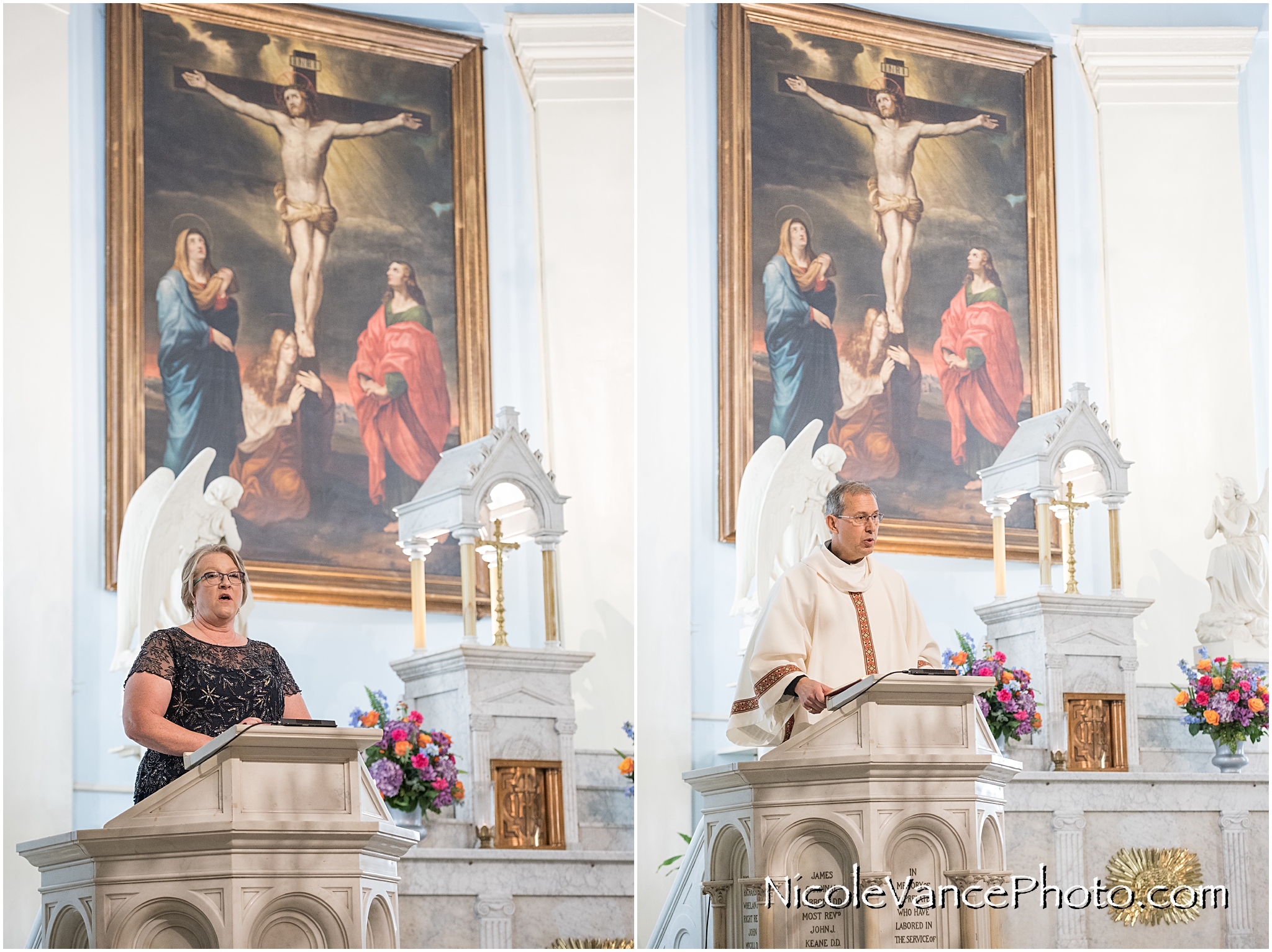 Scripture is read during a wedding ceremony at St Peter's Catholic Church in Richmond, Virginia.