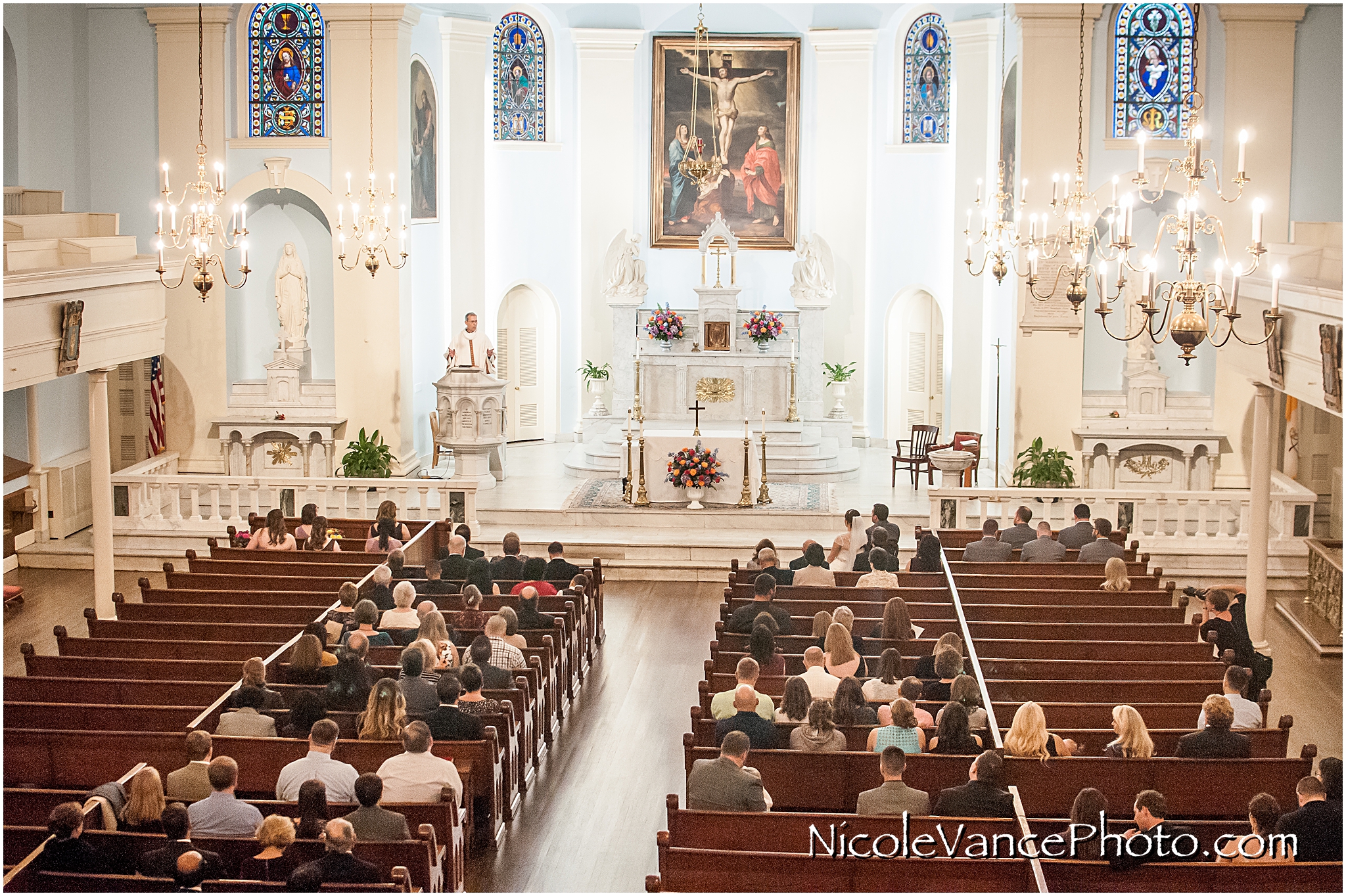 The view from the balcony during the wedding ceremony at St Peter's Catholic Church in Richmond, Virginia.