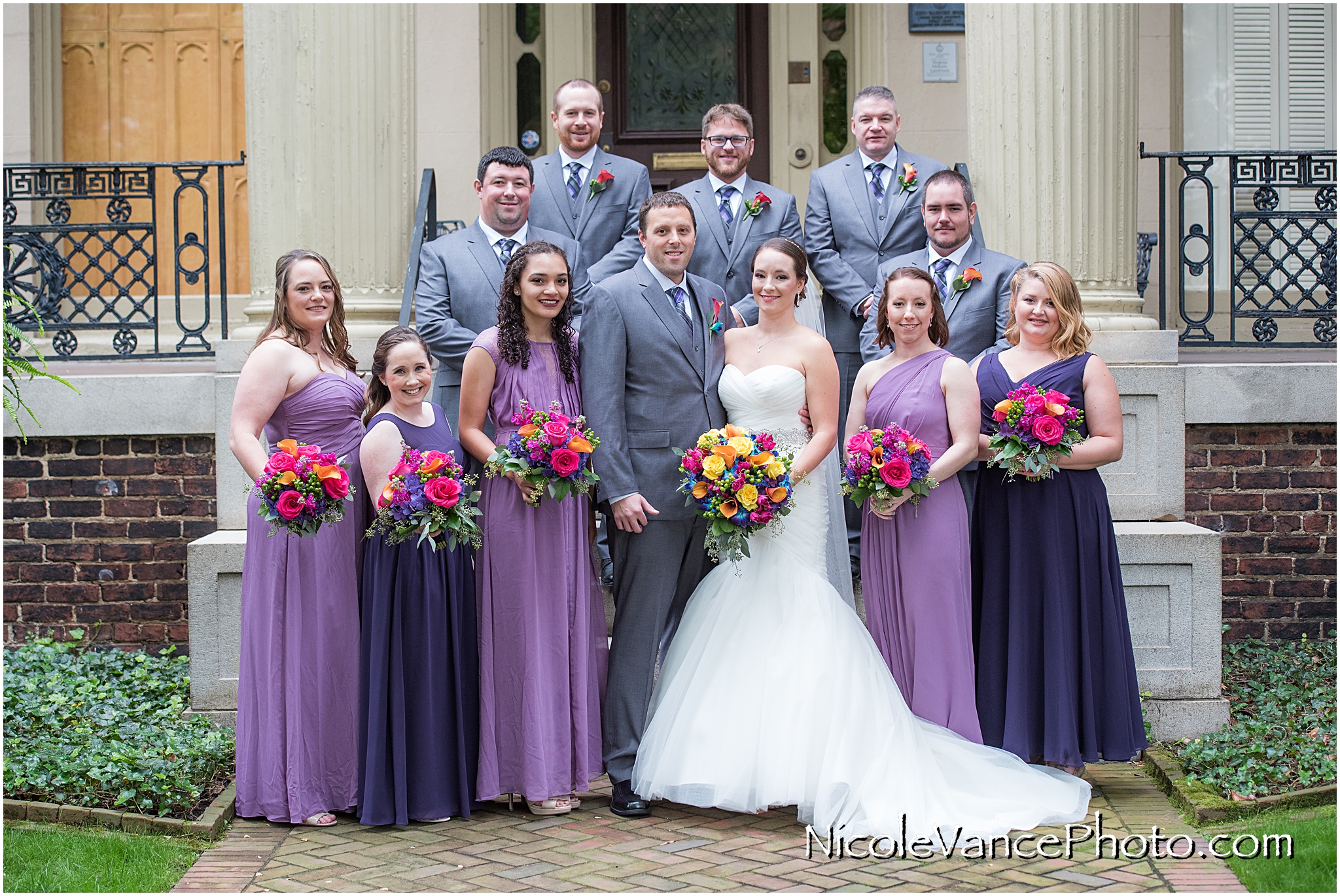 Bridal Party photo taken in front of the Garden Club of Virginia.