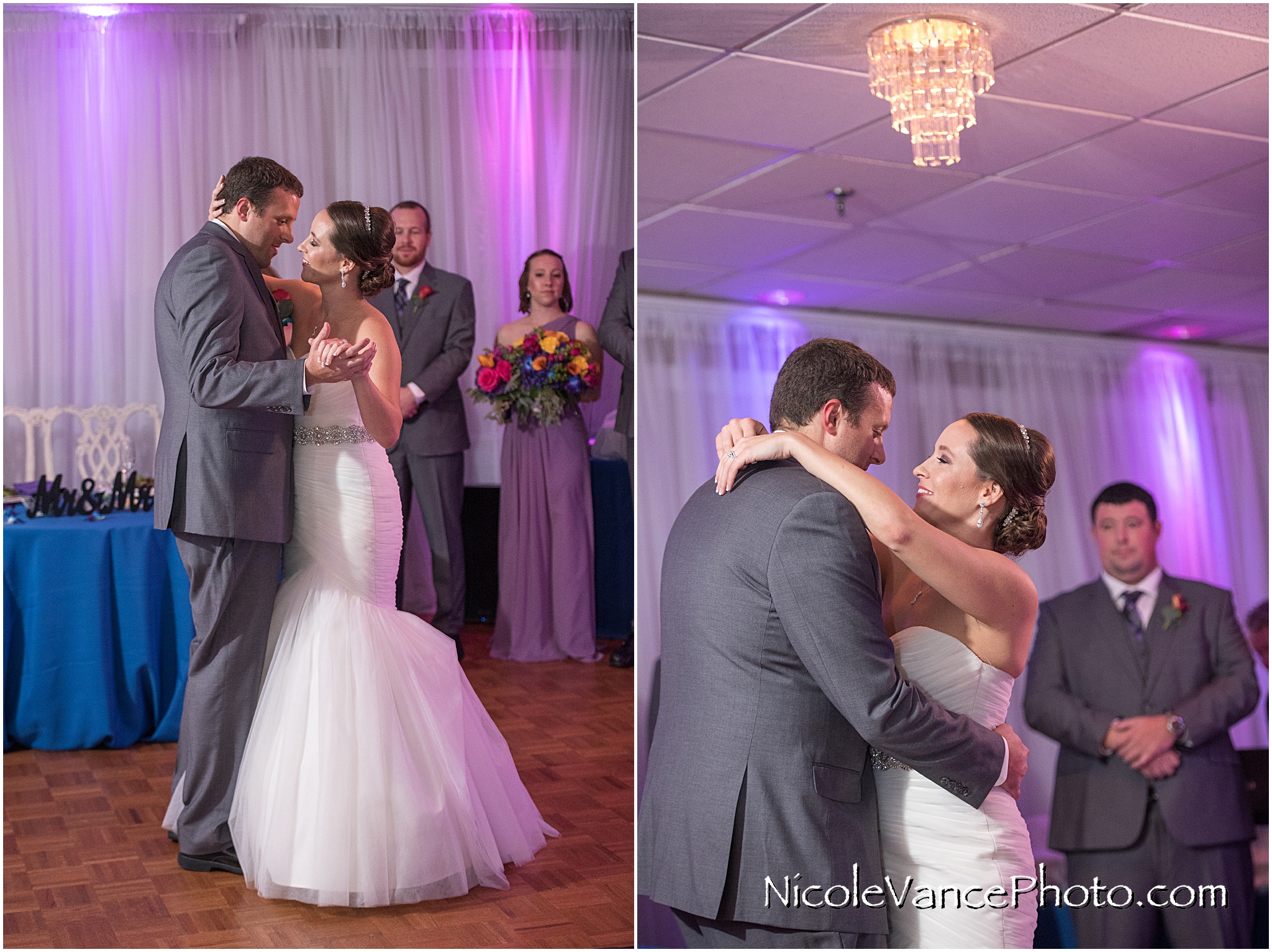 The bride and groom enjoy their first dance at their wedding reception at The Brownstone.