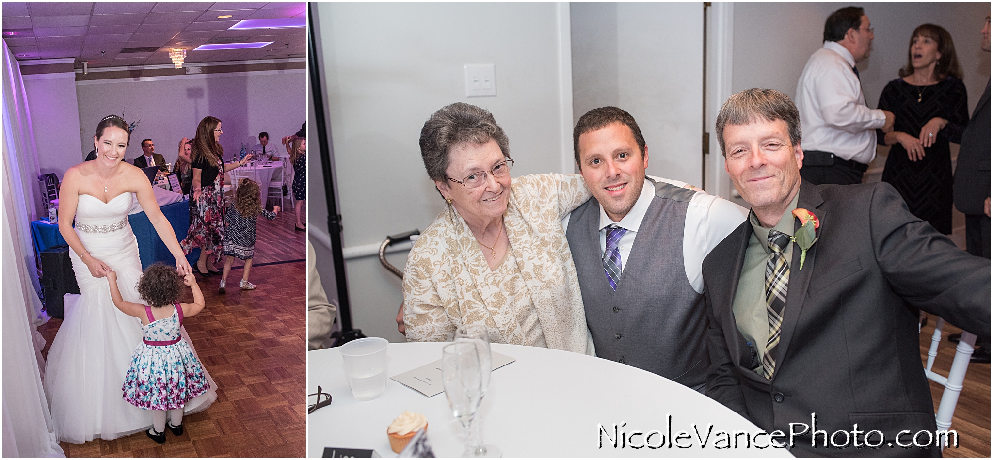 The groom and his father and grandmother at the wedding reception at The Brownstone.