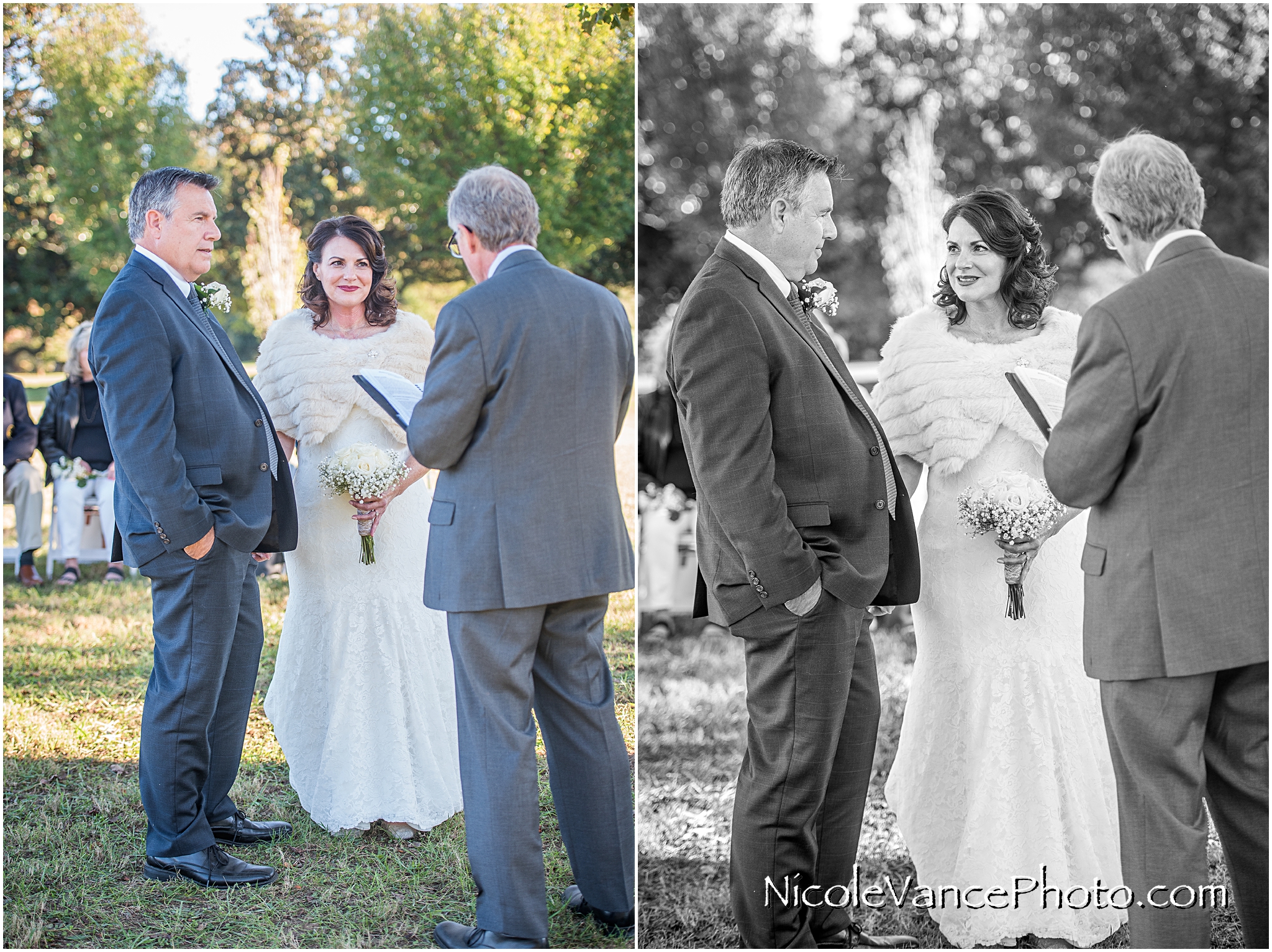 The bride and groom state their vows during their ceremony at Maymont Park in Richmond, VA.