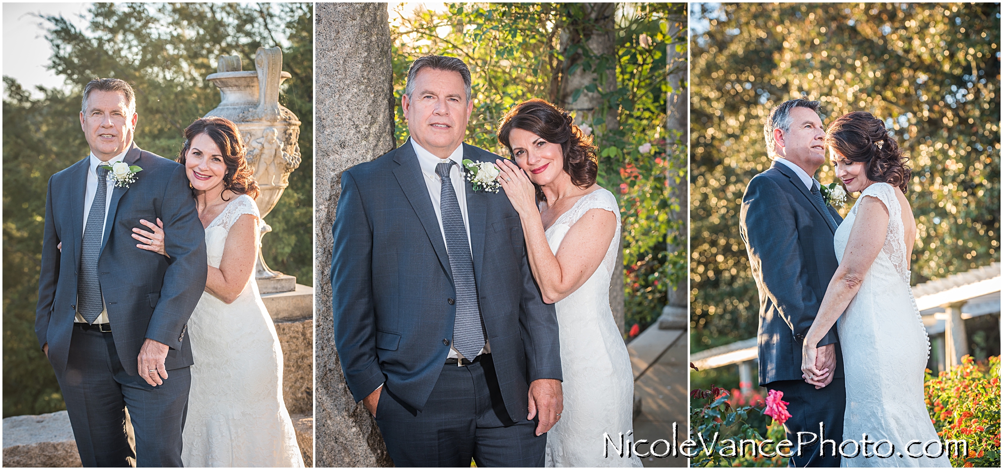 The bride and groom pose in the Italian Garden at Maymont Park in Richmond, VA.