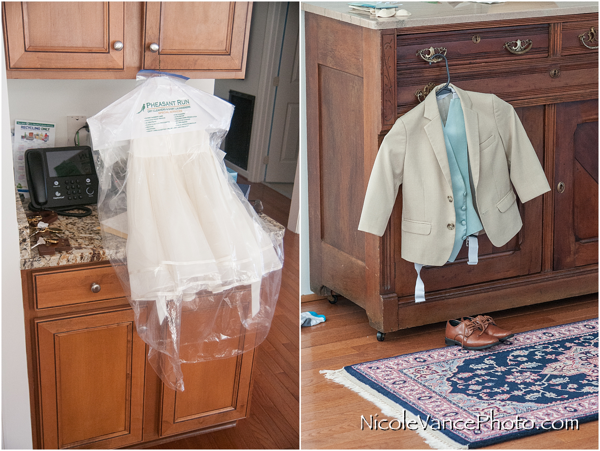 The children's clothes lie in wait until the last minute so they can look perfect for the wedding.