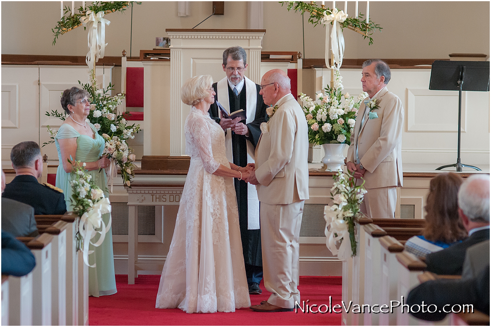 Vow exchange during the wedding ceremony at Crestwood Presbyterian Church in Richmond VA